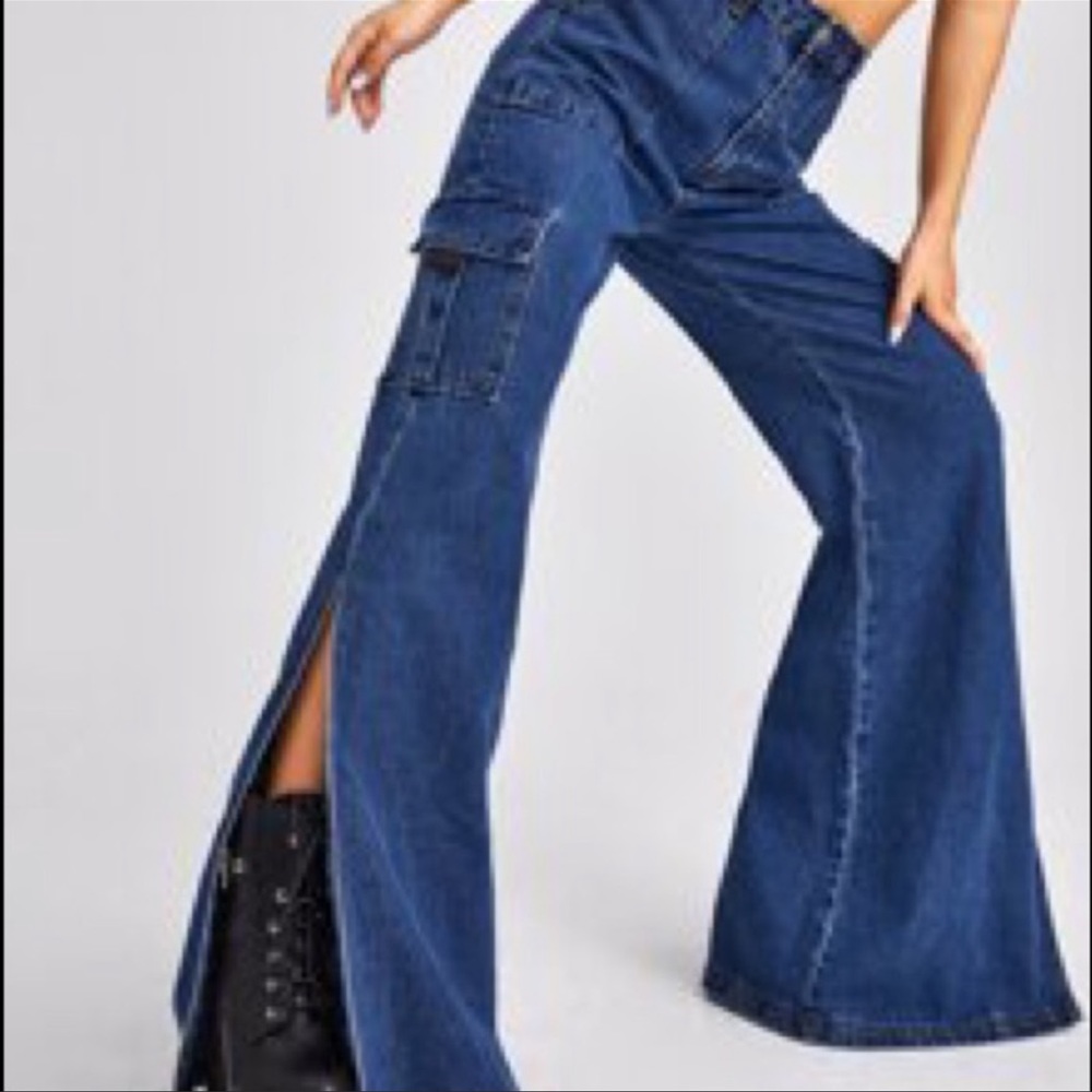 Shein split leg cargo flare jeans
